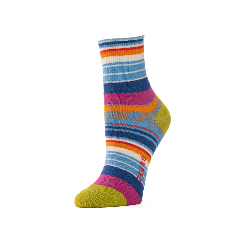 Zkano Roll Top Medium Variegated Stripe - Roll Top Organic Cotton 1/2 Crew Socks - Sky Blue organic-socks-made-in-usa