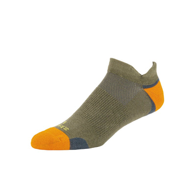 Zkano Basic & Sport Large (mens shoe size 8 - 12.5) Ascent - Performance Organic Cotton No Show - Army Green organic-socks-made-in-usa