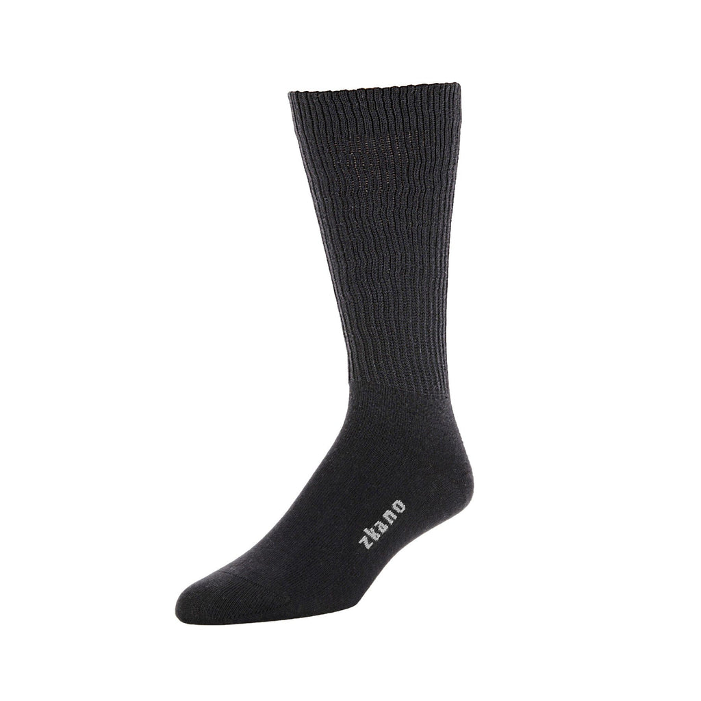 Zkano Crew Large rib knit - organic cotton crew socks - black organic-socks-made-in-usa