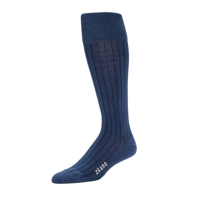 Zkano Mens Fashion Socks Large Oliver- Over Calf Socks Ribbed Navy organic-socks-made-in-usa