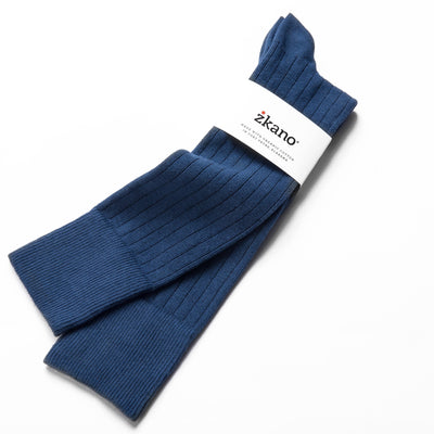 Zkano Mens Fashion Socks Large Oliver- Over Calf Socks Ribbed Navy organic-socks-made-in-usa